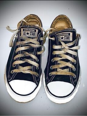 Converse Kids Black Low-Top Sneakers with Cream Laces